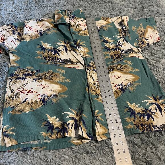 Ocean Pacific Hawaiian Aloha Button Down Tropical Blue Men’s Shirt Medium - Picture 4 of 6